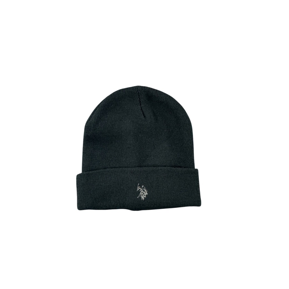 US Polo Assn Mens Black Knit Cuffed Beanie Hat P-MC0037SH One Size